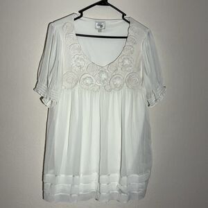 Womens Top XL Ivory Short Sleeve Scoop Neck Baby‎ Doll Fairy Dainty Romantic